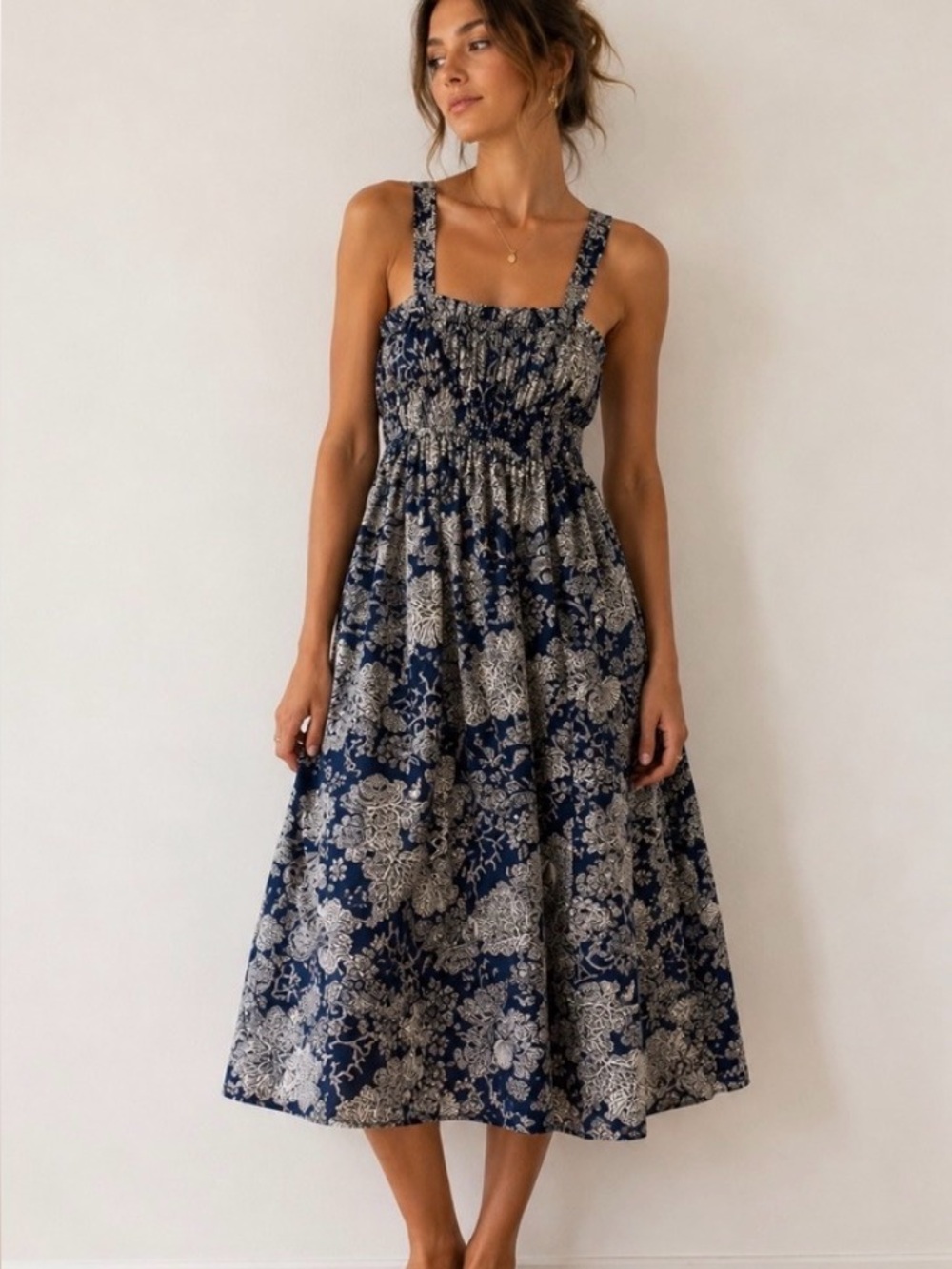 J. Crew Navy and White Patterned Dress with Pockets